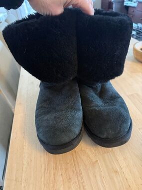 UGG Black Suede Fold-Over Shearling Short Booties